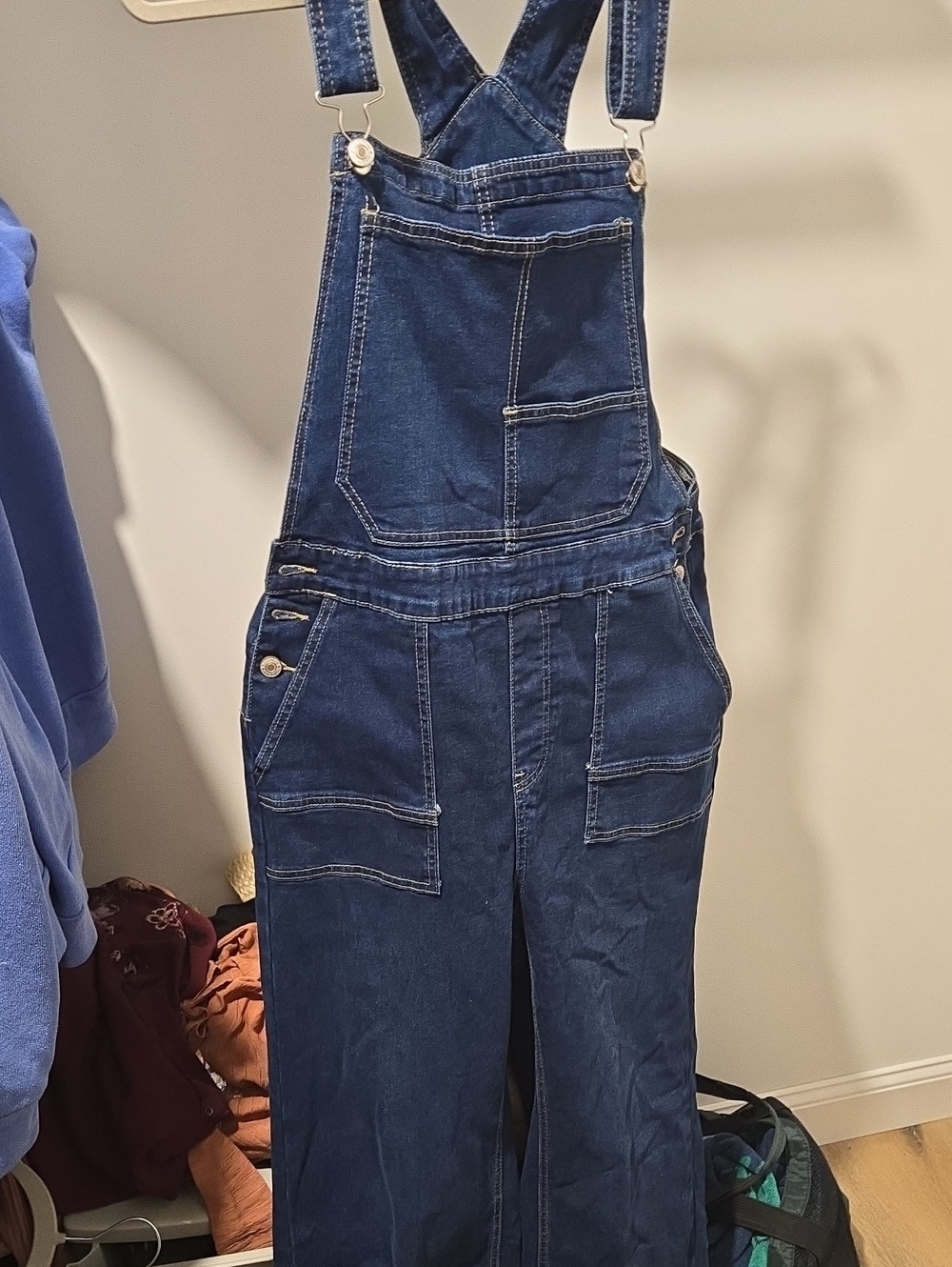 Women's Dark Blue Denim Jeans Overalls with Front Utility Pockets
